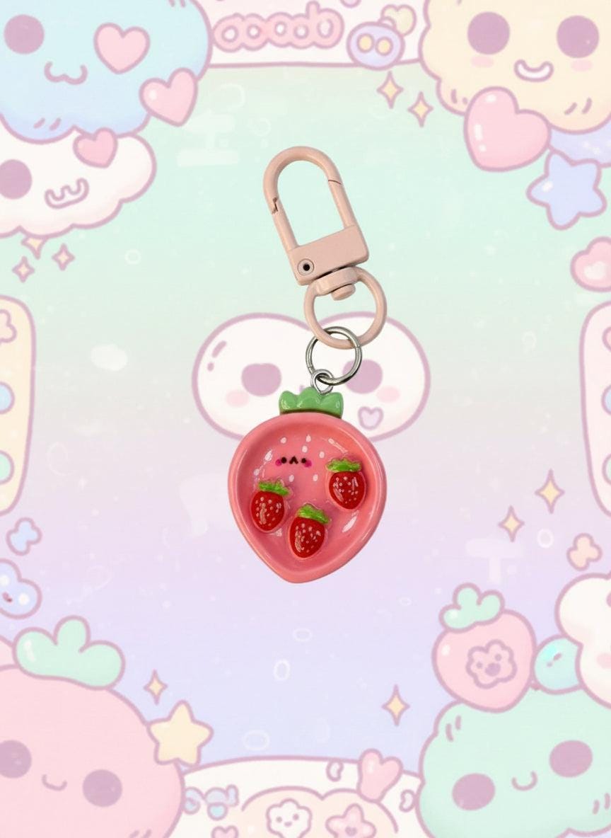 kawaii ceramic strawberry kechain
