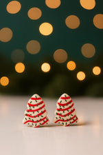 Festive Tree Dessert Earrings showcasing a whimsical tree design with frosted details, perfect for holiday celebrations.