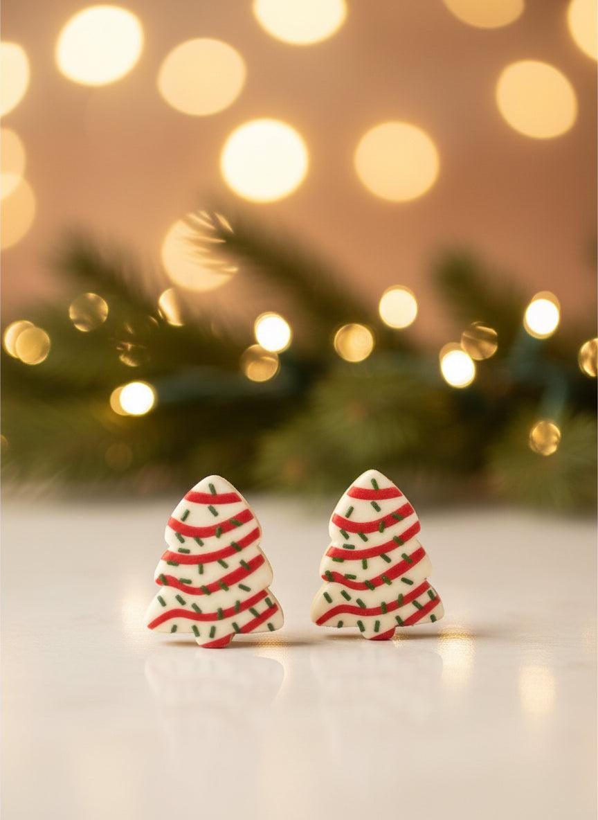 Festive Tree Dessert Earrings – Holiday Novelty Jewelry with charming tree-shaped dessert design and frosted details.