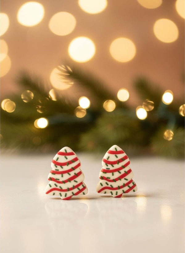 Festive Tree Dessert Earrings – Holiday Novelty Jewelry with charming tree-shaped dessert design and frosted details.