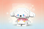 Kawaii mini building blocks assembled into a cute character figure with pink and white details.