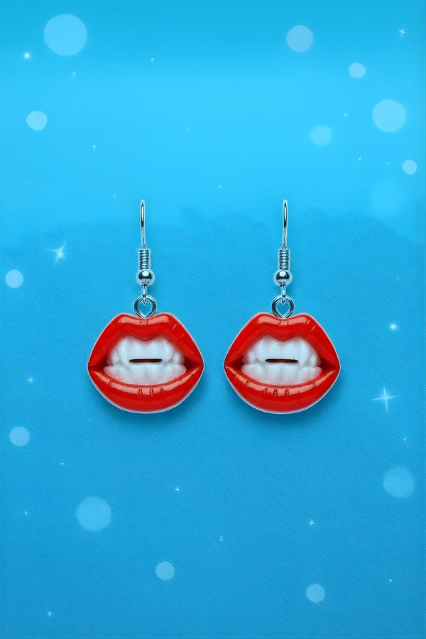 Women's Dangle Metal Red Lips Bite Candy Earrings Gothic